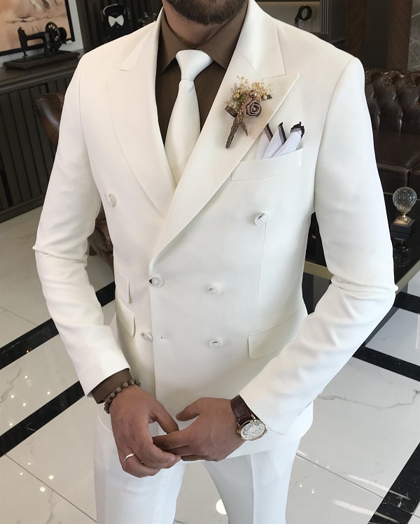 BespokeDaily White Slim Fit Double Breasted Suit