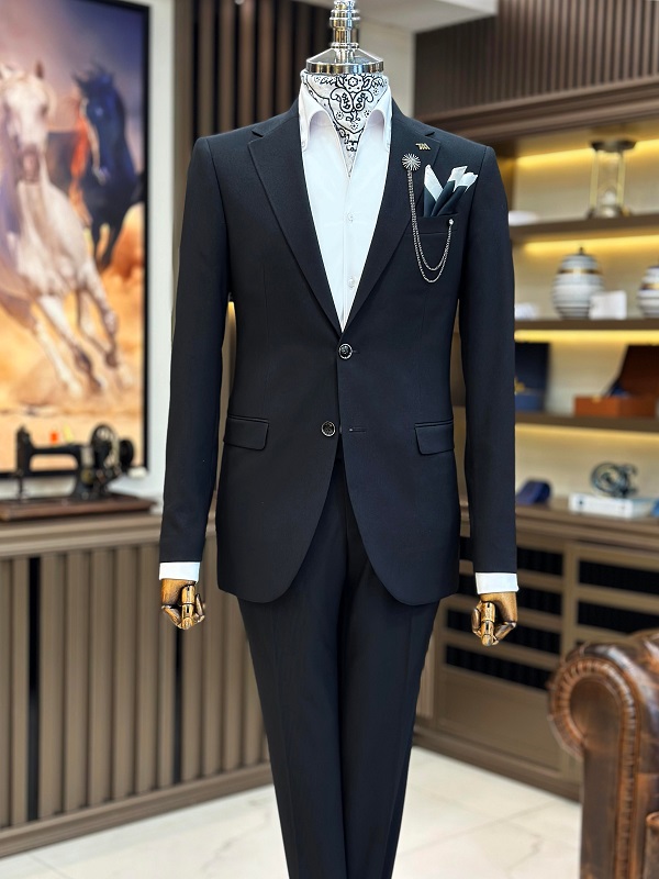 BespokeDaily Pisa Black Slim Fit Notch Lapel Suit