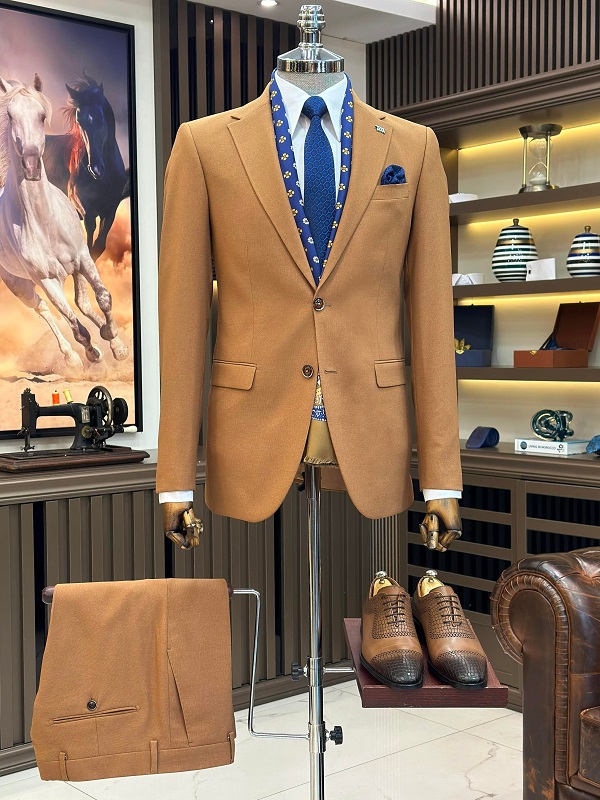 BespokeDaily Pisa Camel Brown Slim Fit Notch Lapel Suit