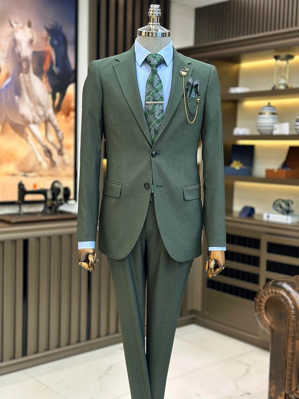 BespokeDaily Pisa Green Slim Fit Notch Lapel Suit