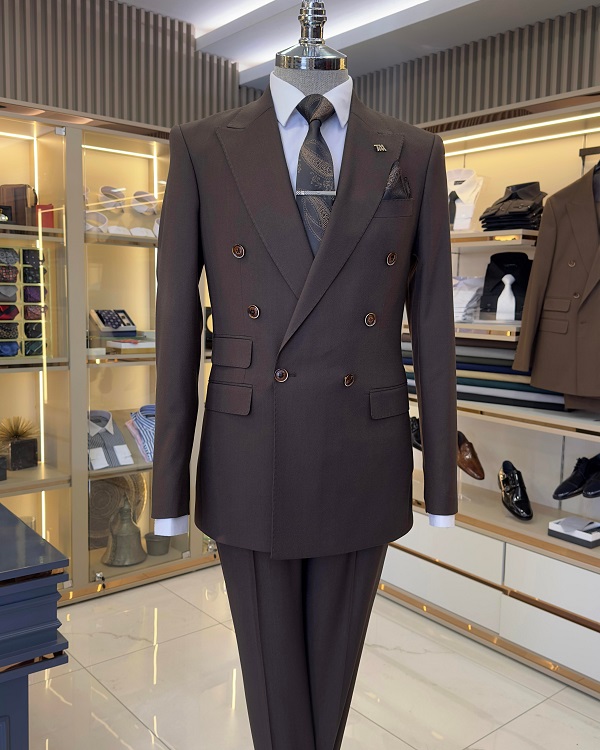 BespokeDaily Hamden Brown Slim Fit Double Breasted Suit