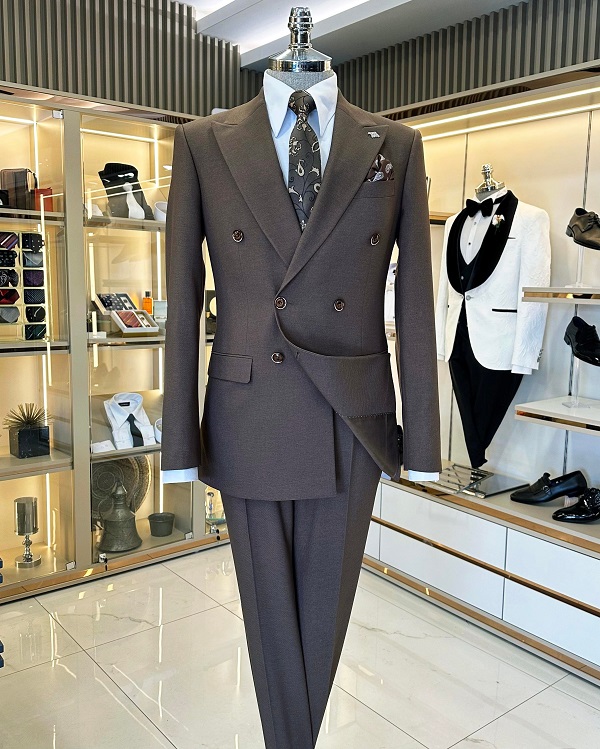 BespokeDaily Lazio Brown Slim Fit Double Breasted Suit