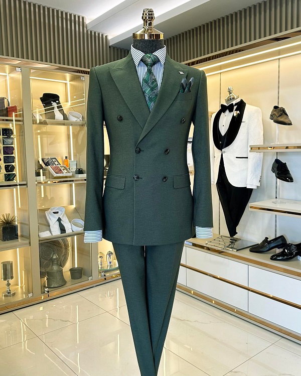 BespokeDaily Lazio Green Slim Fit Double Breasted Suit