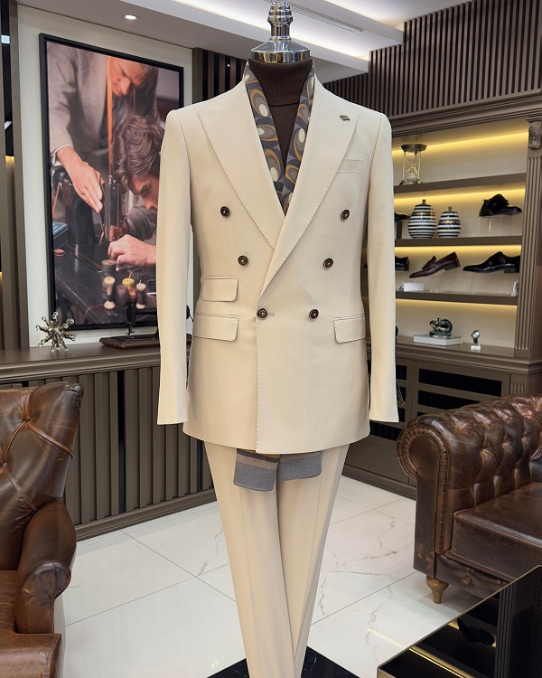 BespokeDaily Palermo Beige Slim Fit Double Breasted Suit