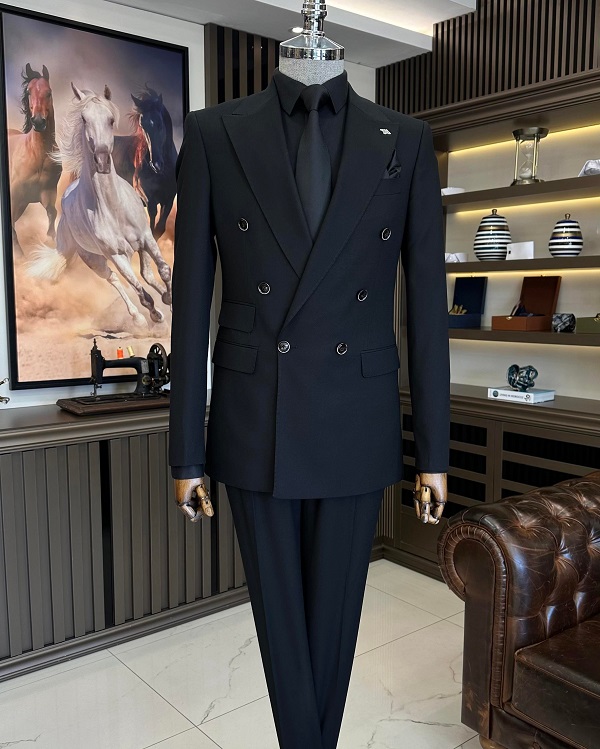 BespokeDaily Palermo Black Slim Fit Double Breasted Suit