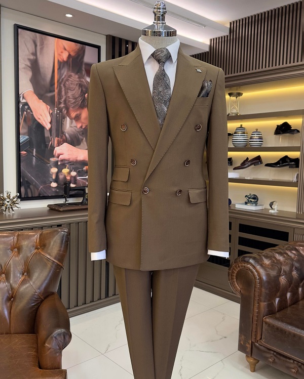 BespokeDaily Palermo Brown Slim Fit Double Breasted Suit