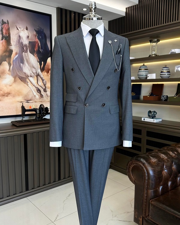 BespokeDaily Palermo Gray Slim Fit Double Breasted Suit