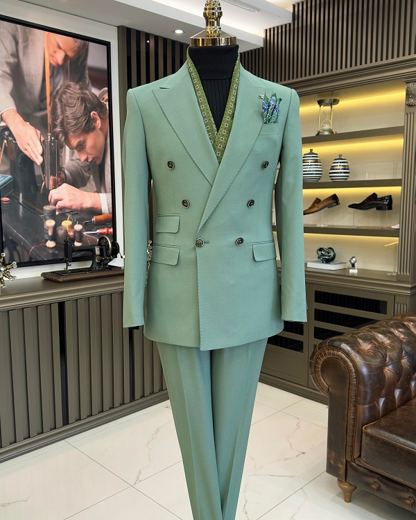 BespokeDaily Palermo Green Slim Fit Double Breasted Suit