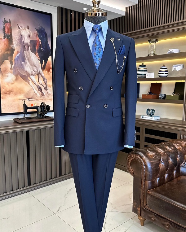 BespokeDaily Palermo Navy Blue Slim Fit Double Breasted Suit