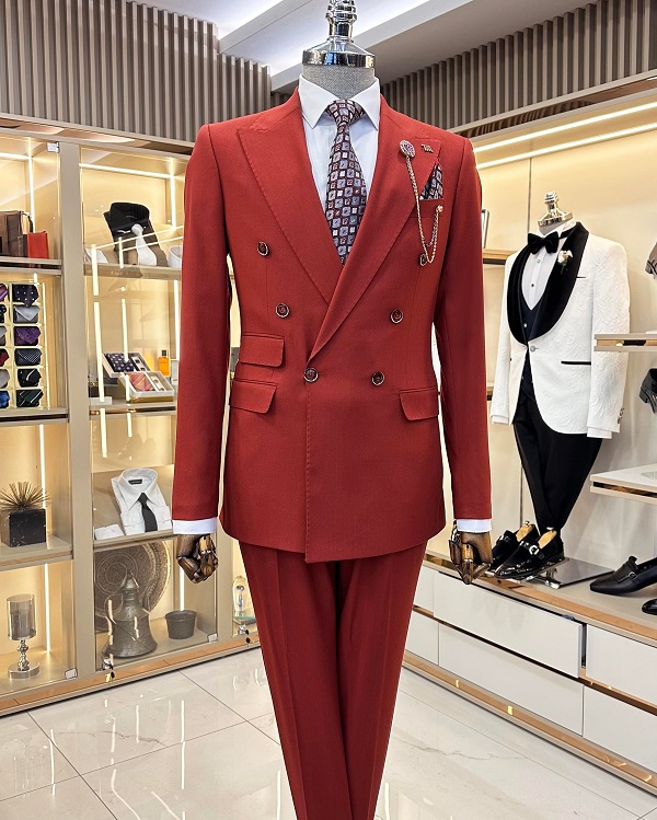 BespokeDaily Palermo Red Slim Fit Double Breasted Suit