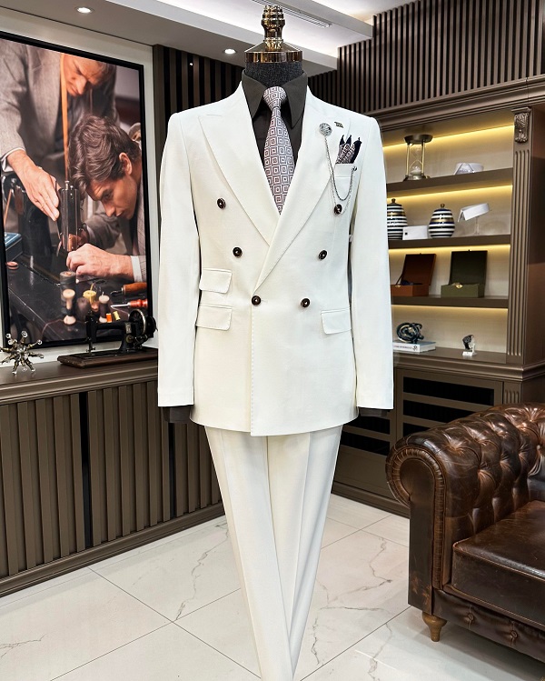 BespokeDaily Palermo White Slim Fit Double Breasted Suit