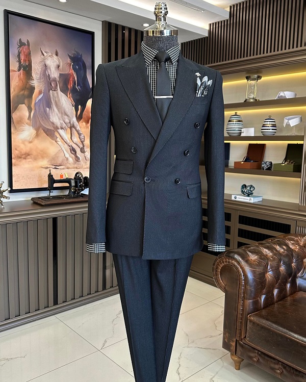 BespokeDaily Pisa Black Slim Fit Double Breasted Suit