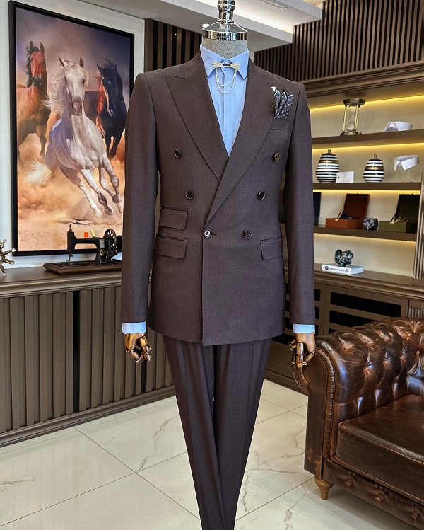 BespokeDaily Pisa Brown Slim Fit Double Breasted Suit