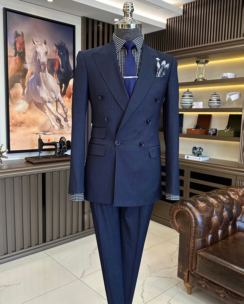 BespokeDaily Pisa Navy Blue Slim Fit Double Breasted Suit