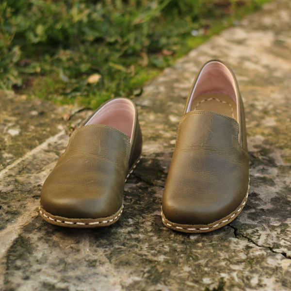 BespokeDaily Barefoot Copper Rivet Green Loafers