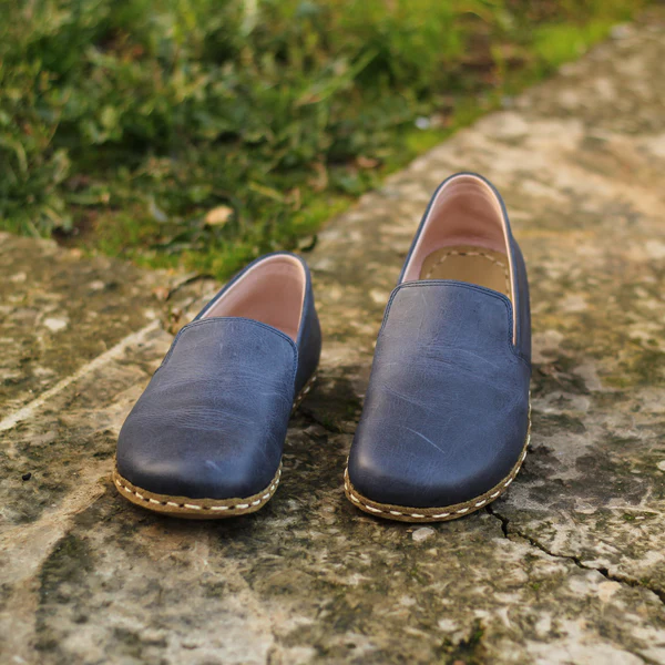 BespokeDaily Barefoot Copper Rivet Navy Blue Loafers