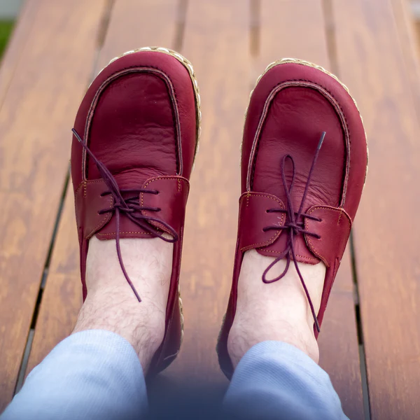 BespokeDaily Burgundy Men's Leather Earthing Barefoot Laced Shoes