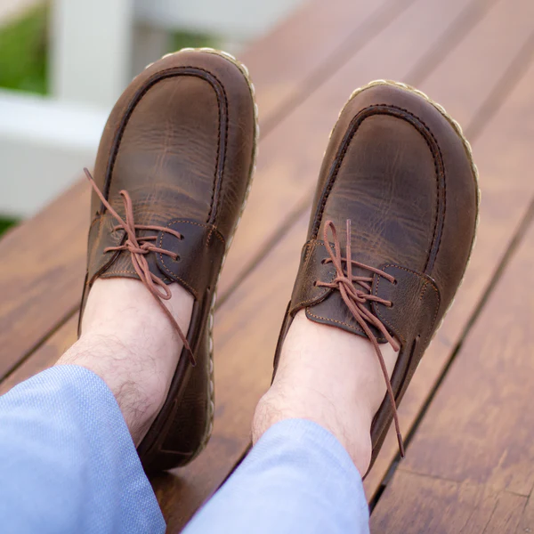 BespokeDaily Coffee Brown Men's Leather Earthing Barefoot Laced Shoes